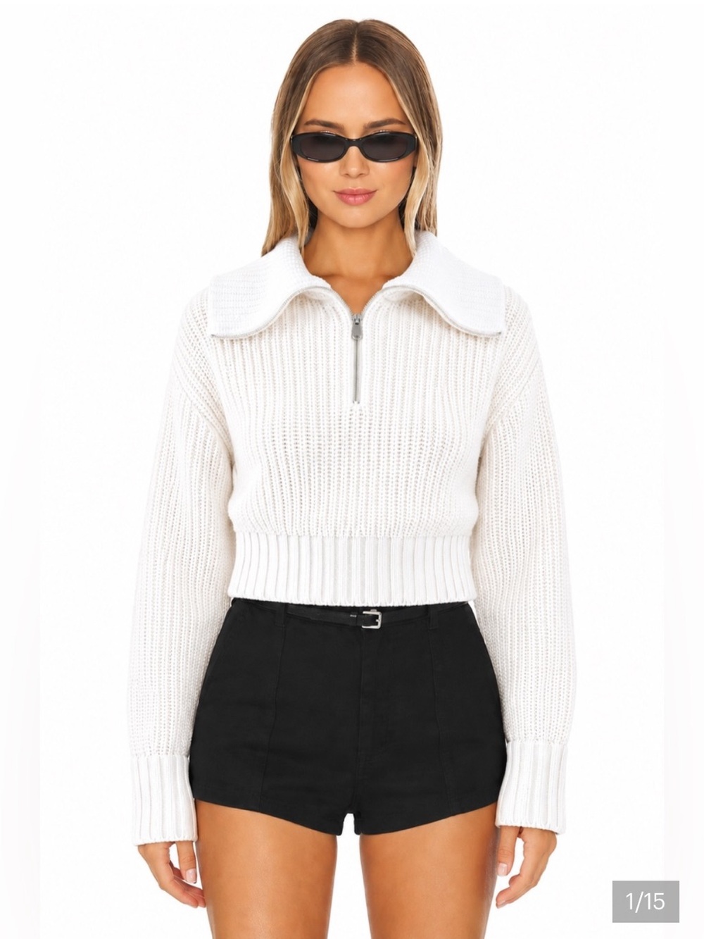 Athleta Ivory Cropped Half-Zip Sweater